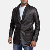 Sumix Black Leather Blazer Jacket